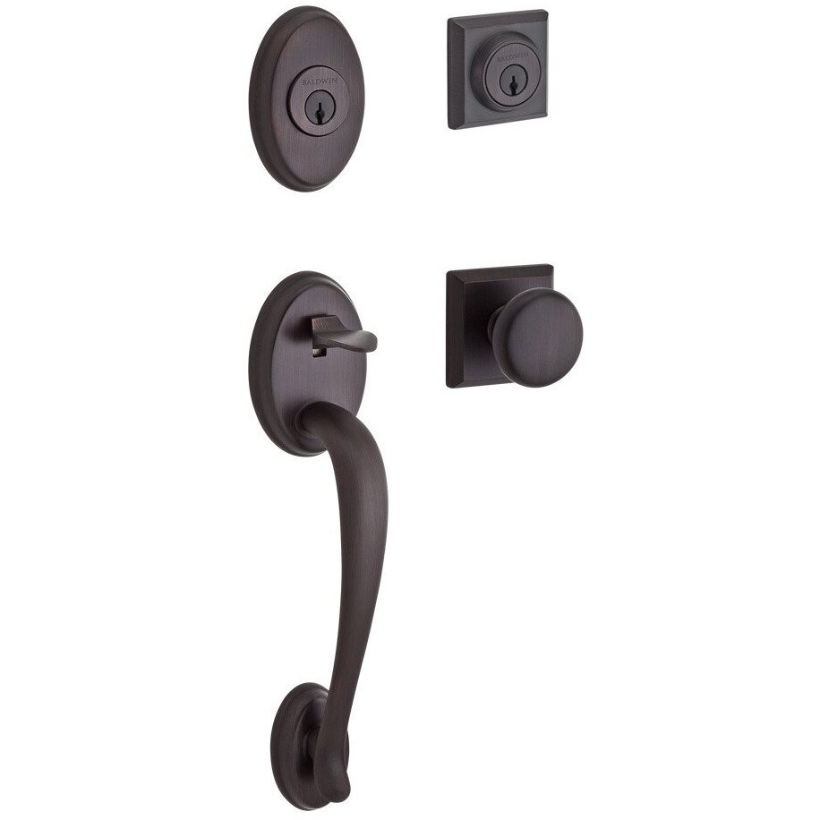 Handleset with Round Knob and Traditional Square Rose in Venetian Bronze