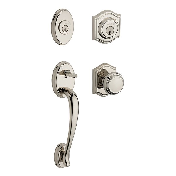 Double Cylinder Columbus Handleset with Traditional Door Knob with Traditional Arch Rose in Polished Nickel