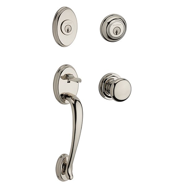 Double Cylinder Columbus Handleset with Traditional Door Knob with Traditional Round Rose in Polished Nickel
