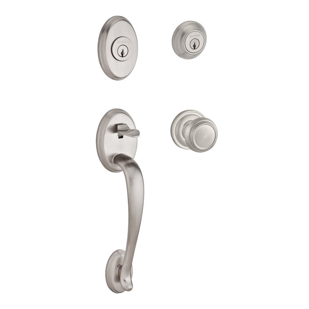 Handleset with Traditional Knob and Traditional Round Rose in Satin Nickel