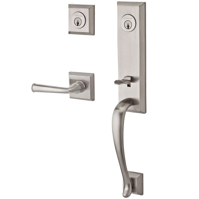 Handleset with Right Handed Federal Lever and Traditional Square Rose in Satin Nickel