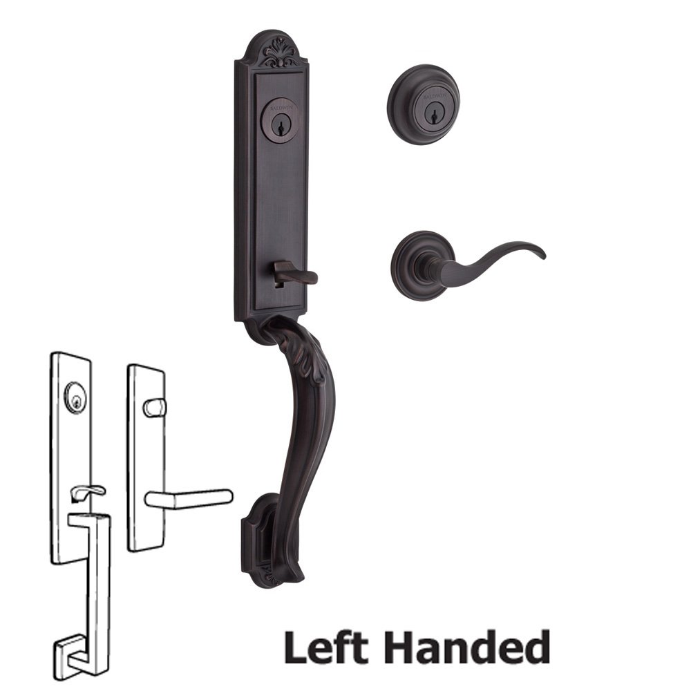 Handleset with Left Handed Curve Lever and Traditional Round Rose in Venetian Bronze