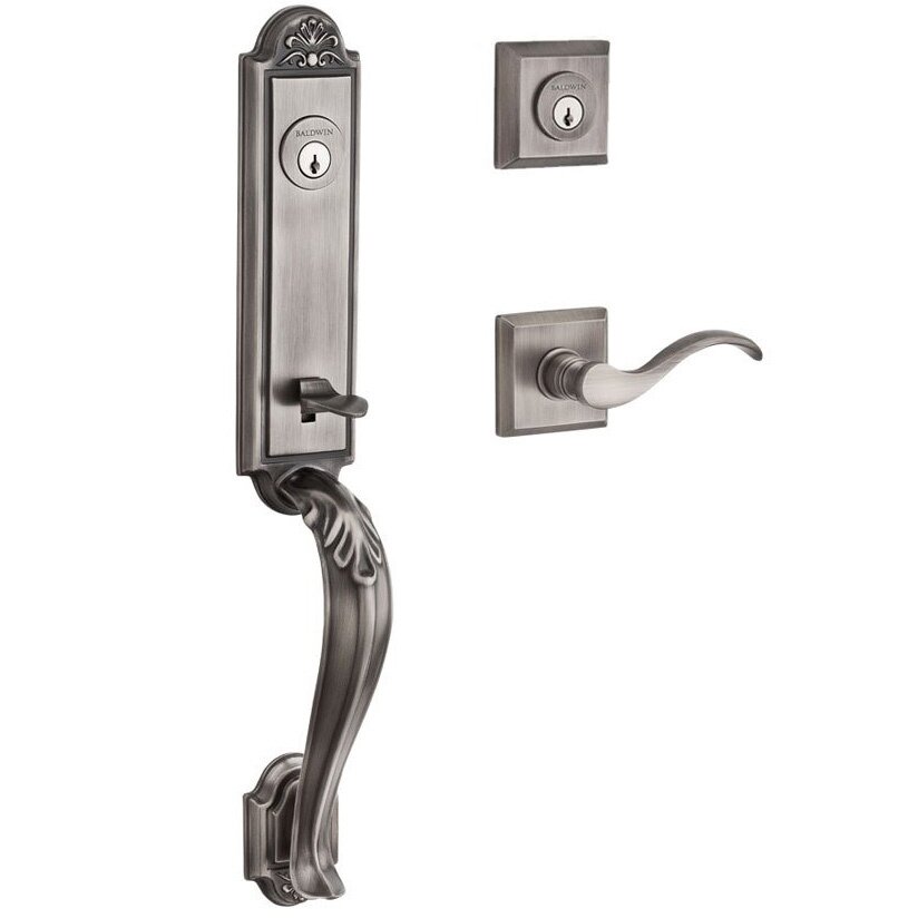 Handleset with Left Handed Curve Lever and Traditional Square Rose in Matte Antique Nickel