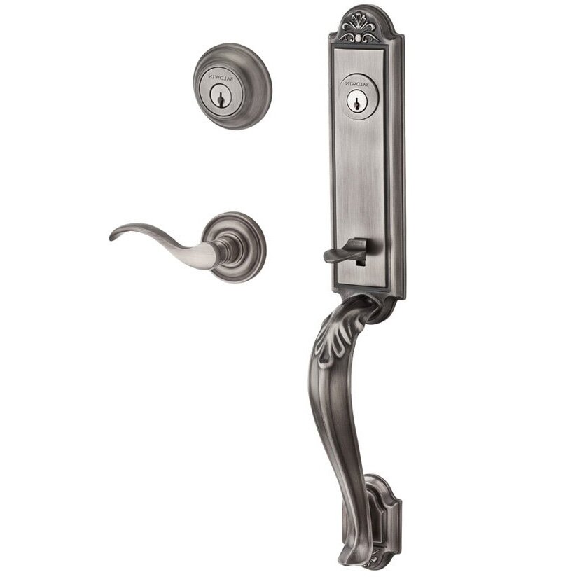 Handleset with Right Handed Curve Lever and Traditional Round Rose in Matte Antique Nickel