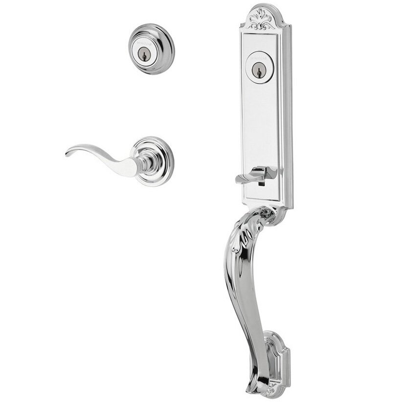 Handleset with Right Handed Curve Lever and Traditional Round Rose in Polished Chrome