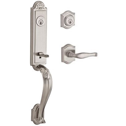 Left Handed Double Cylinder Handleset with Decorative Lever in Satin Nickel