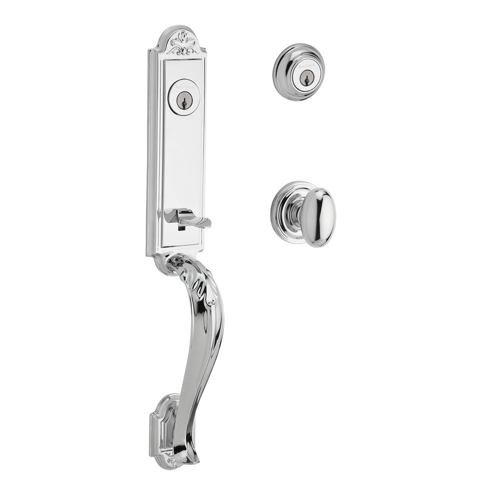 Handleset with Ellipse Knob and Traditional Round Rose in Polished Chrome
