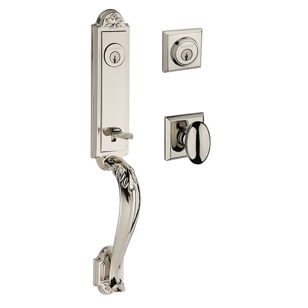 Double Cylinder Elizabeth Handlest with Ellipse Door Knob with Traditional Square Rose in Polished Nickel