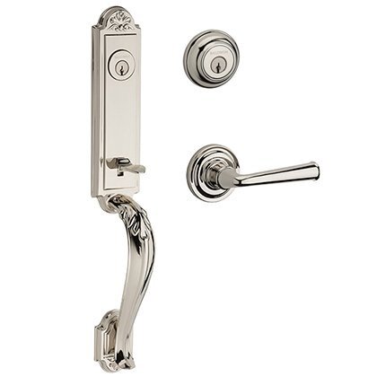 Left Handed Double Cylinder Elizabeth Handlest with Federal Door Lever with Traditional Round Rose in Polished Nickel