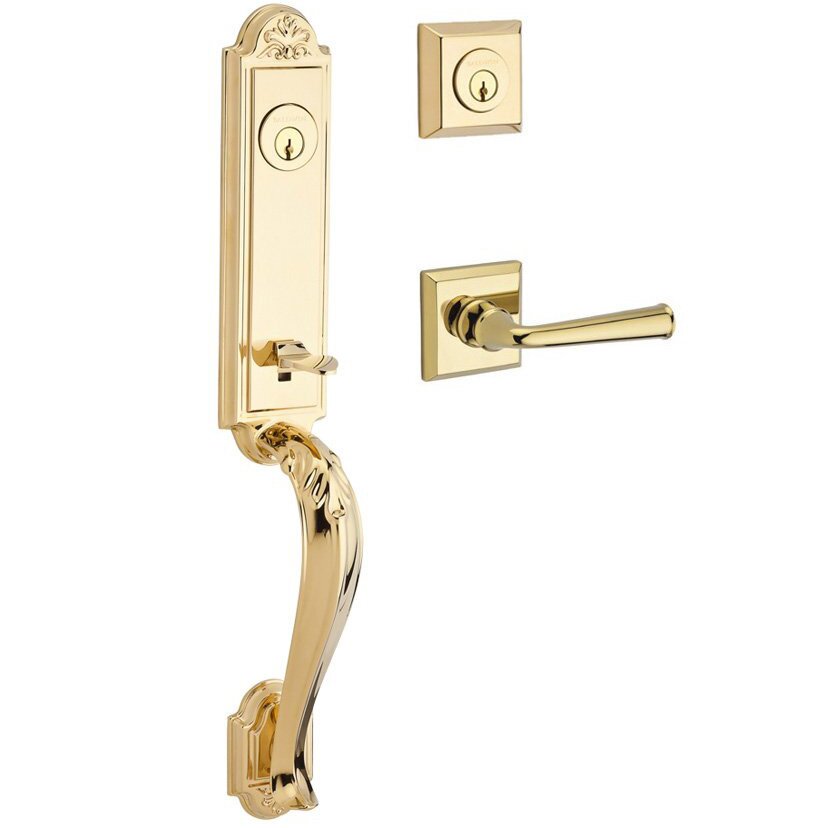 Handleset with Left Handed Federal Lever and Traditional Square Rose in Polished Brass