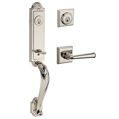 Left Handed Double Cylinder Elizabeth Handlest with Federal Door Lever with Traditional Square Rose in Polished Nickel