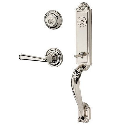 Right Handed Double Cylinder Elizabeth Handlest with Federal Door Lever with Traditional Round Rose in Polished Nickel