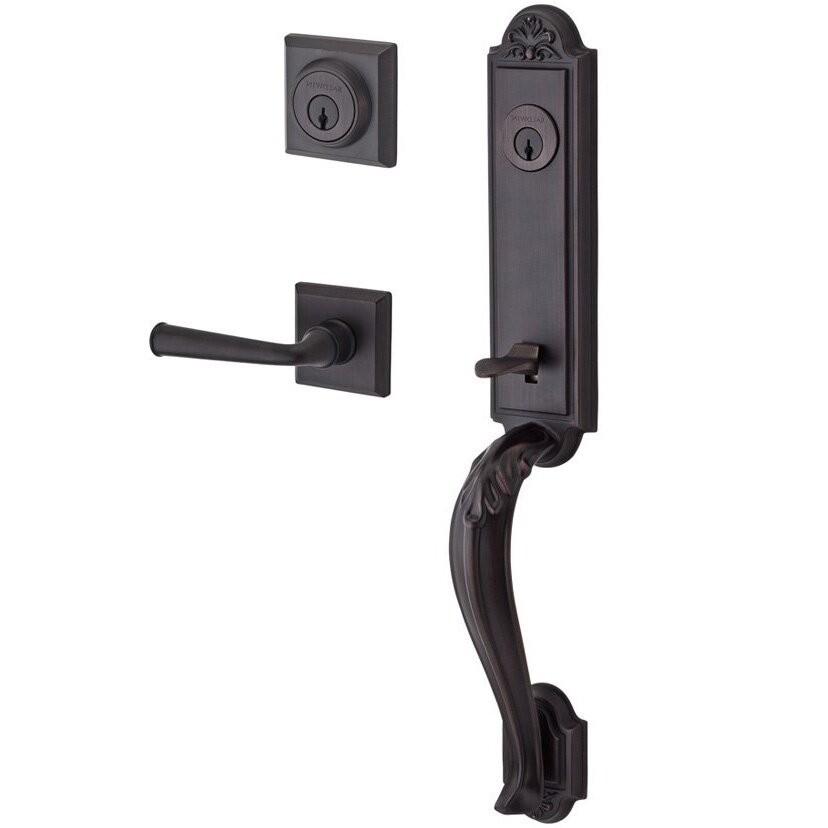 Handleset with Right Handed Federal Lever and Traditional Square Rose in Venetian Bronze