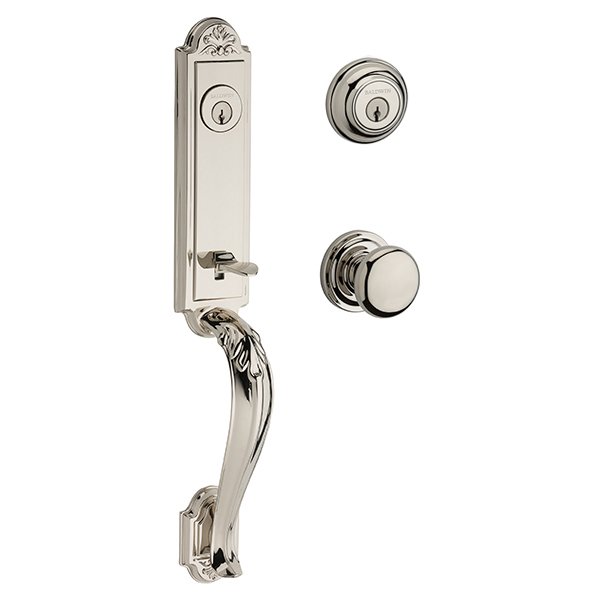 Double Cylinder Elizabeth Handlest with Round Door Knob with Traditional Round Rose in Polished Nickel