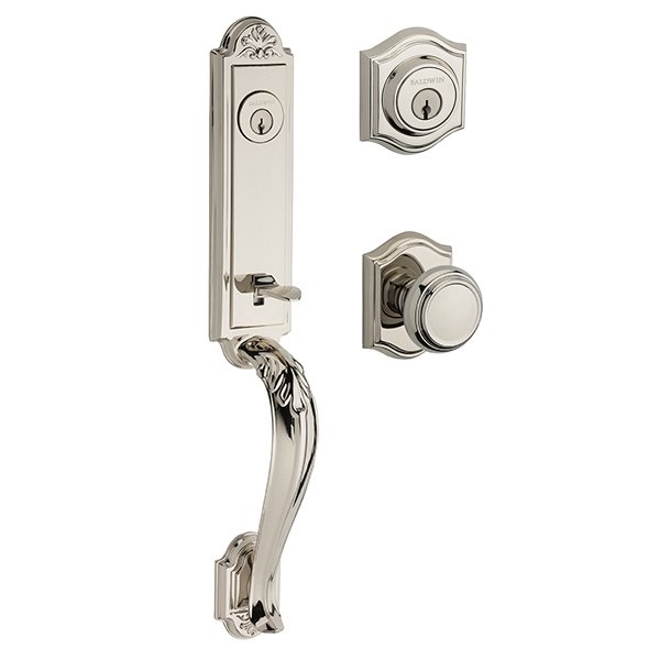 Double Cylinder Elizabeth Handlest with Traditional Door Knob with Traditional Arch Rose in Polished Nickel
