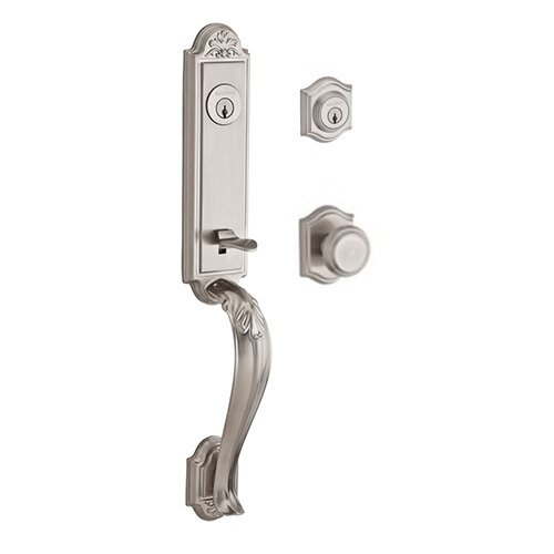 Double Cylinder Handleset with Traditional Knob in Satin Nickel