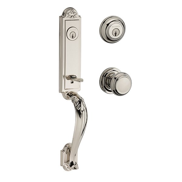 Double Cylinder Elizabeth Handlest with Traditional Door Knob with Traditional Round Rose in Polished Nickel