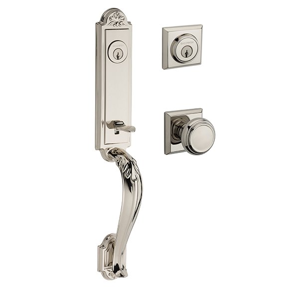 Double Cylinder Elizabeth Handlest with Traditional Door Knob with Traditional Square Rose in Polished Nickel