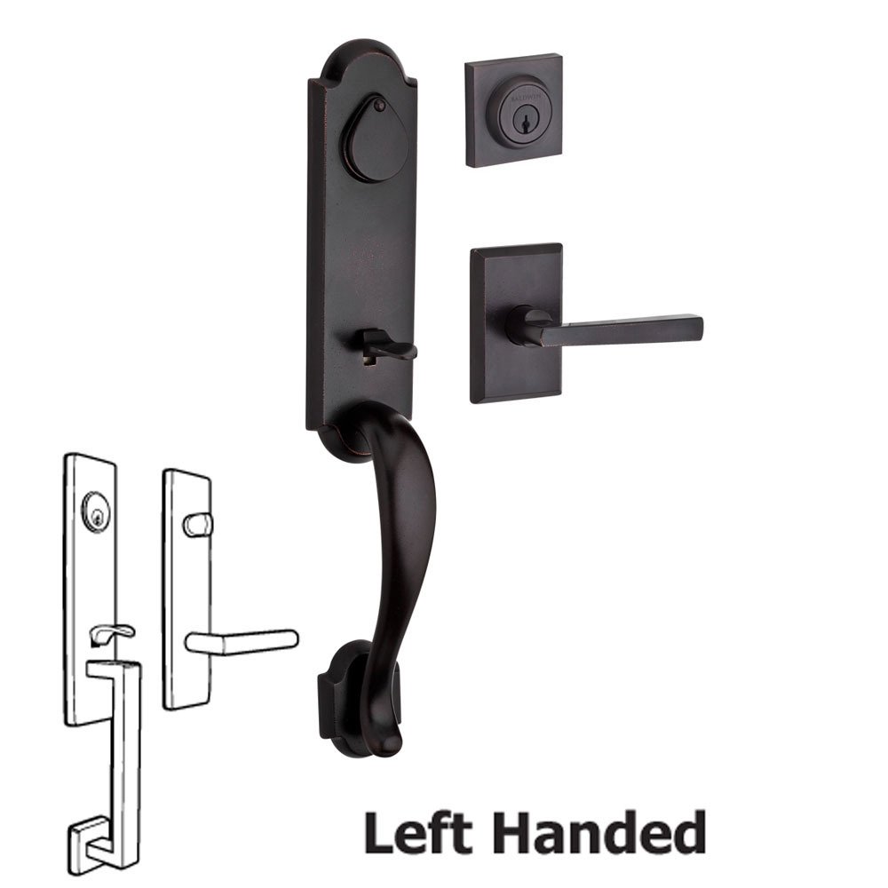 Handleset with Left Handed Tapered Lever and Rustic Square Rose in Dark Bronze