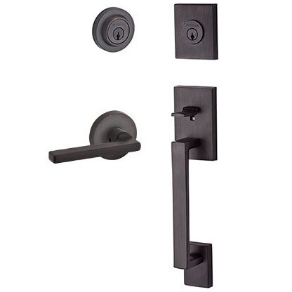Right Handed Double Cylinder La Jolla Handleset with Square Door Lever with Contemporary Round Rose in Venetian Bronze