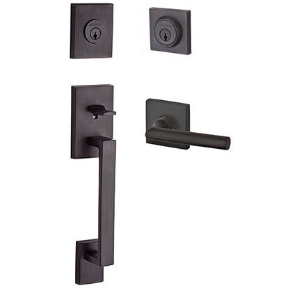 Left Handed Double Cylinder La Jolla Handleset with Tube Door Lever with Contemporary Square Rose in Venetian Bronze