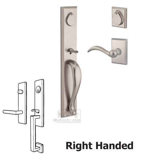 Right Handed Double Cylinder Handleset with Arch Lever in White Bronze