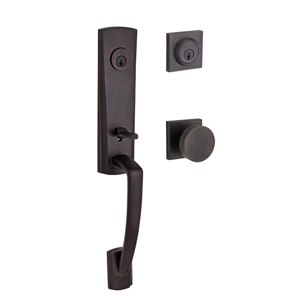 Double Cylinder Miami Handleset with Contemporary Door Knob with Contemporary Square Rose in Venetian Bronze
