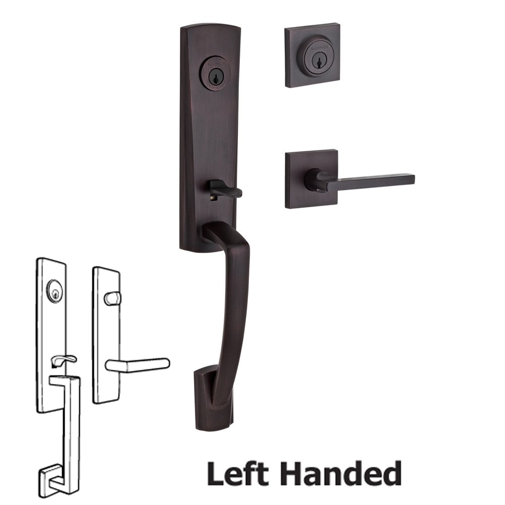 Handleset with Left Handed Square Lever and Contemporary Square Rose in Venetian Bronze