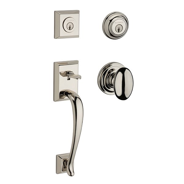 Double Cylinder Napa Handleset with Ellipse Door Knob with Traditional Round Rose in Polished Nickel