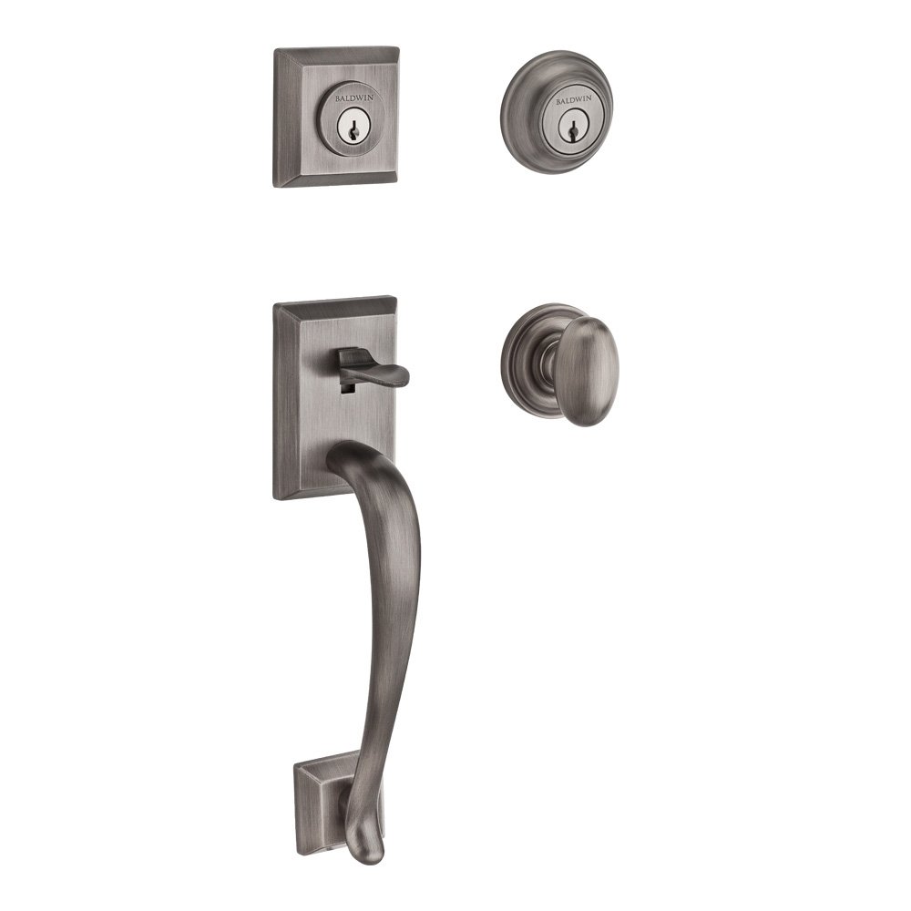 Handleset with Ellipse Knob and Traditional Round Rose in Matte Antique Nickel