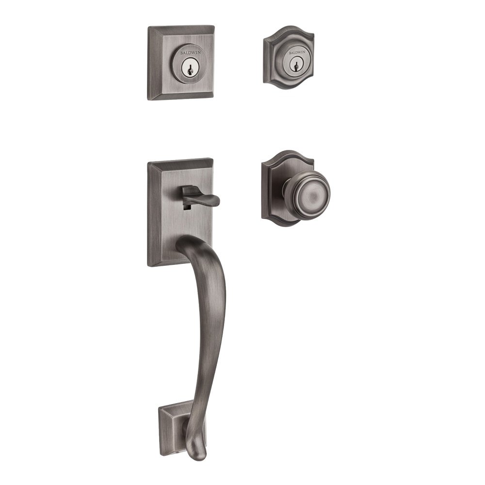 Handleset with Traditional Knob and Traditional Arch Rose in Matte Antique Nickel
