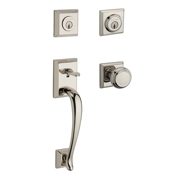 Double Cylinder Napa Handleset with Traditional Door Knob with Traditional Square Rose in Polished Nickel