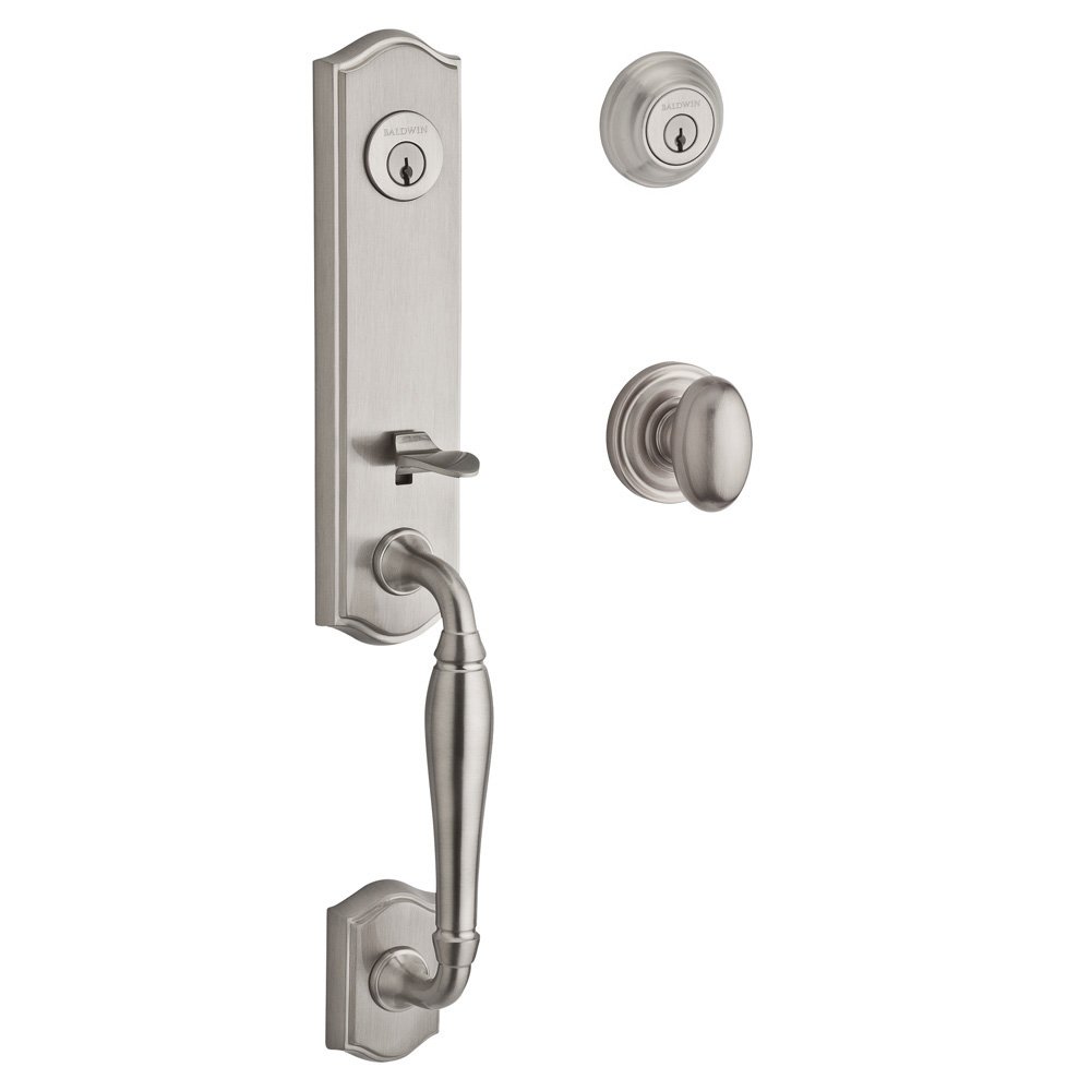 Handleset with Ellipse Knob and Traditional Round Rose in Satin Nickel