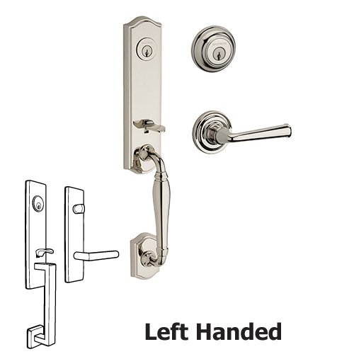 Left Handed Double Cylinder New Hampshire Handleset with Federal Door Lever with Traditional Round Rose in Polished Nickel