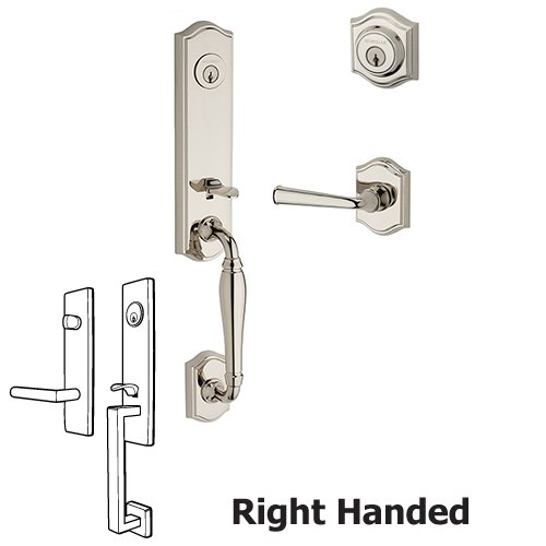Right Handed Double Cylinder New Hampshire Handleset with Federal Door Lever with Traditional Arch Rose in Polished Nickel