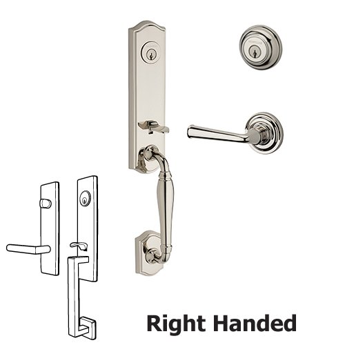 Right Handed Double Cylinder New Hampshire Handleset with Federal Door Lever with Traditional Round Rose in Polished Nickel