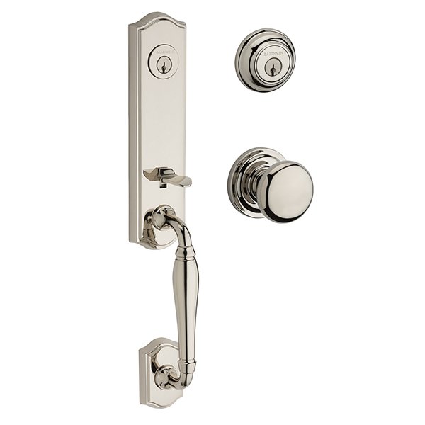 Double Cylinder New Hampshire Handleset with Round Door Knob with Traditional Round Rose in Polished Nickel