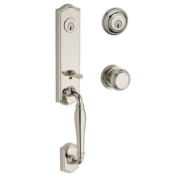 Double Cylinder New Hampshire Handleset with Traditional Door Knob with Traditional Round Rose in Polished Nickel