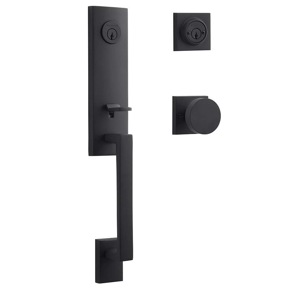 Double Cylinder Seattle Handleset with Contemporary Door Knob with Contemporary Square Rose in Satin Black