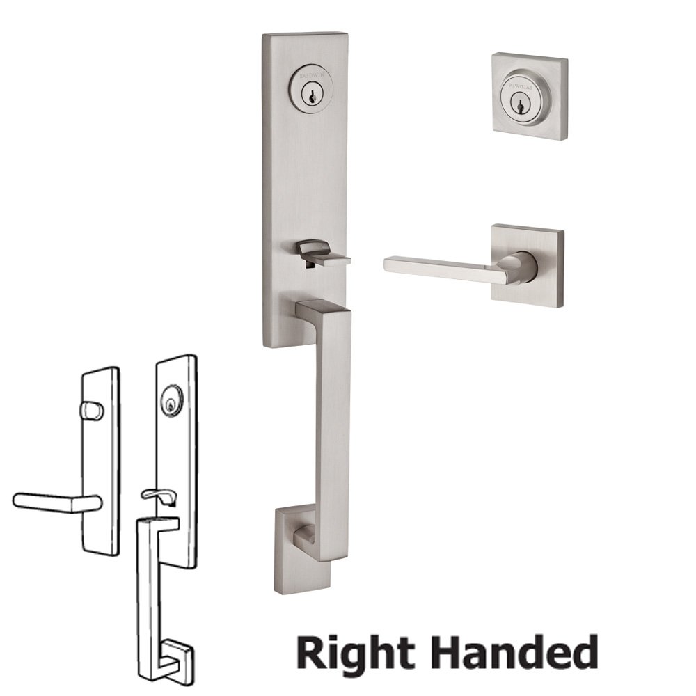 Handleset with Right Handed Square Lever and Contemporary Square Rose in Satin Nickel
