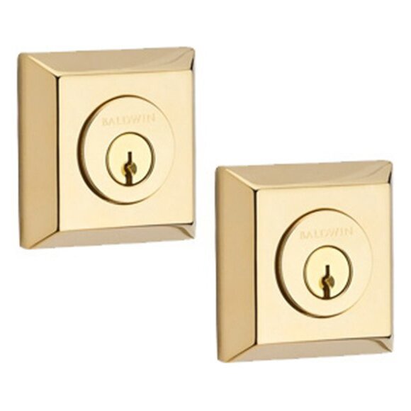 Double Cylinder Square Deadbolt in Polished Brass