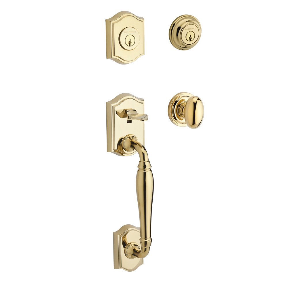 Handleset with Ellipse Knob and Traditional Round Rose in Polished Brass