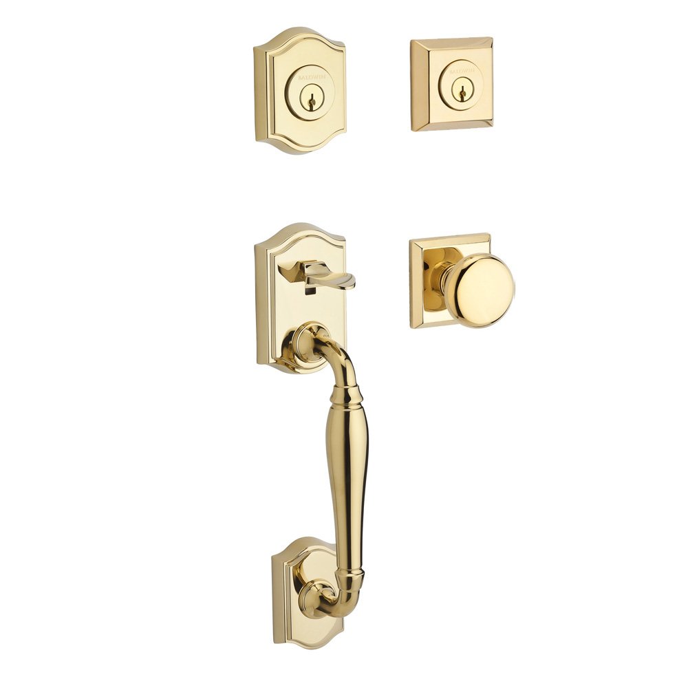 Handleset with Round Knob and Traditional Square Rose in Polished Brass