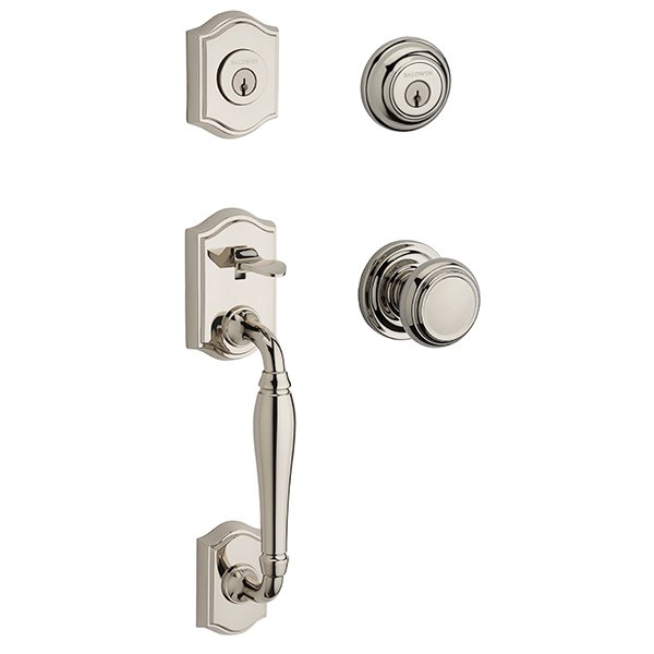 Double Cylinder Westcliff Handleset with Traditional Door Knob with Traditional Round Rose in Polished Nickel