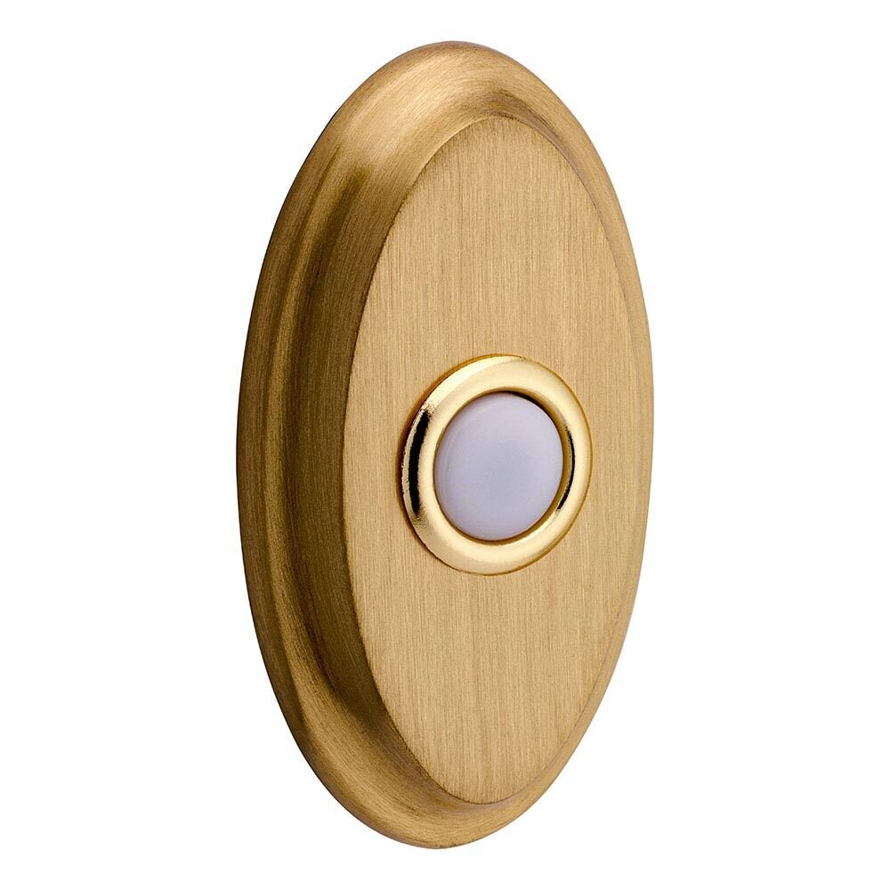 Oval Door Bell Button in Satin Brass and Brown