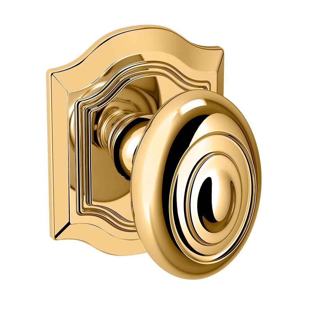 Single Dummy Bethpage Door Knob with Bethpage Rose in Lifetime Pvd Polished Brass