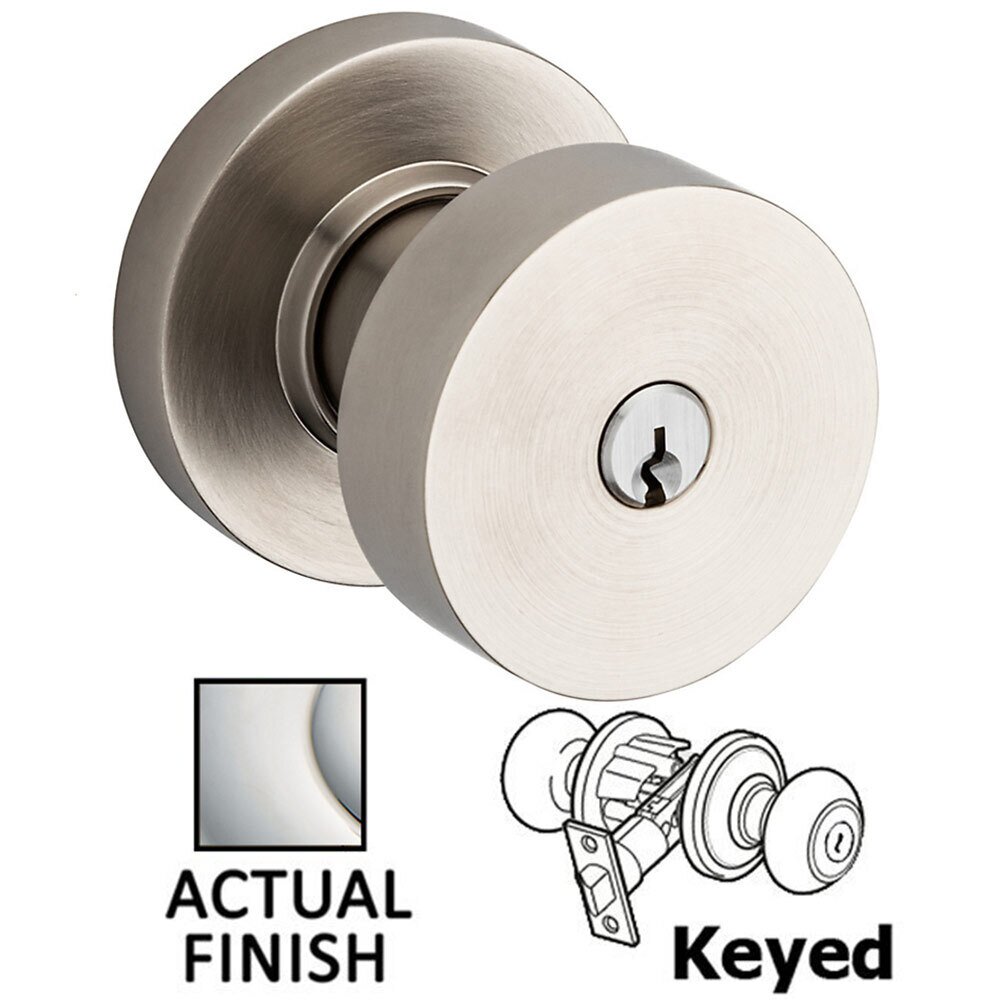 Keyed Contemporary Round Knob with Round Rose in Lifetime Pvd Polished Nickel