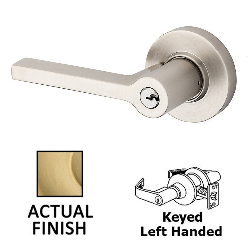 Keyed Left Handed Square Lever with Round Rose in PVD Lifetime Satin Brass