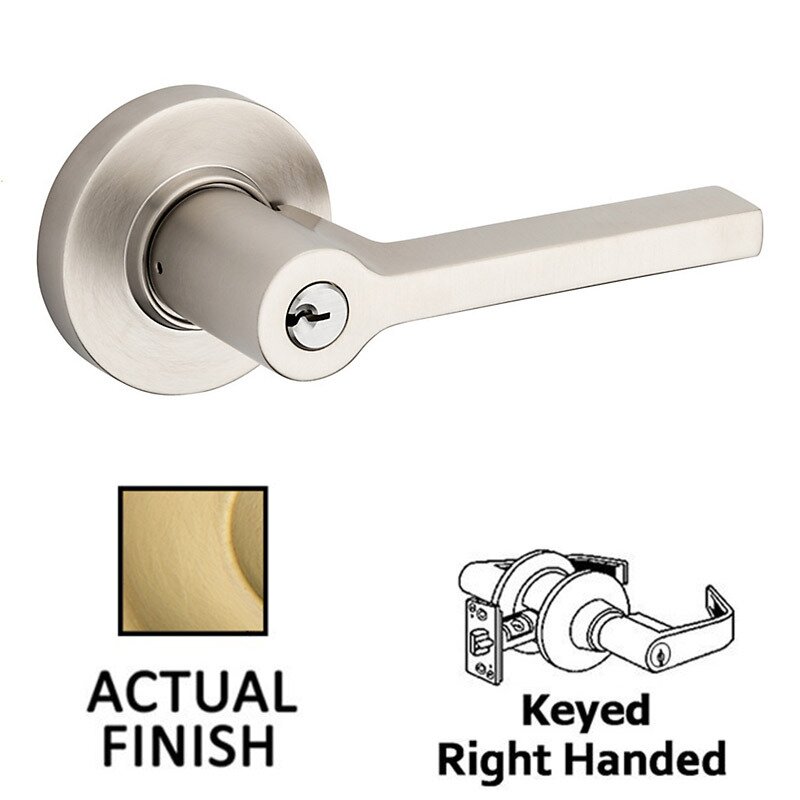 Keyed Right Handed Square Lever with Round Rose in PVD Lifetime Satin Brass