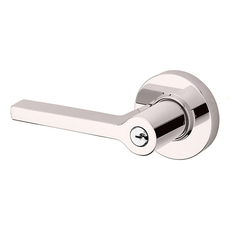 Keyed Left Handed Square Lever with Round Rose in Lifetime Pvd Polished Nickel